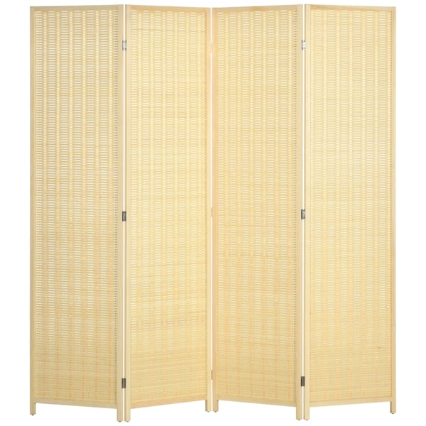 4-Panels Bambus Rumdeler Skærm, 180x180cm, Foldbar Privatlivsskærm i Naturfarve