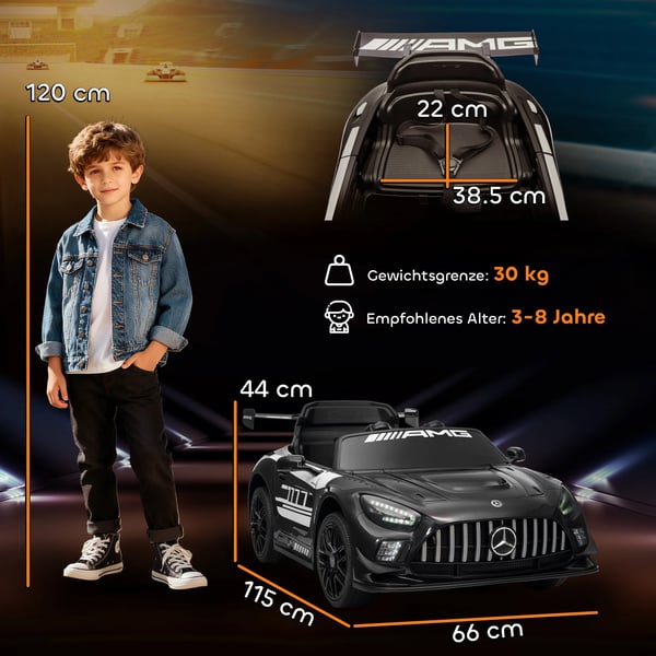 Mercedes Elbil fr barn, Svart - Licensierad 12V elbil med LED, musik, 2.4G fjrrkontroll, 3-8 r
