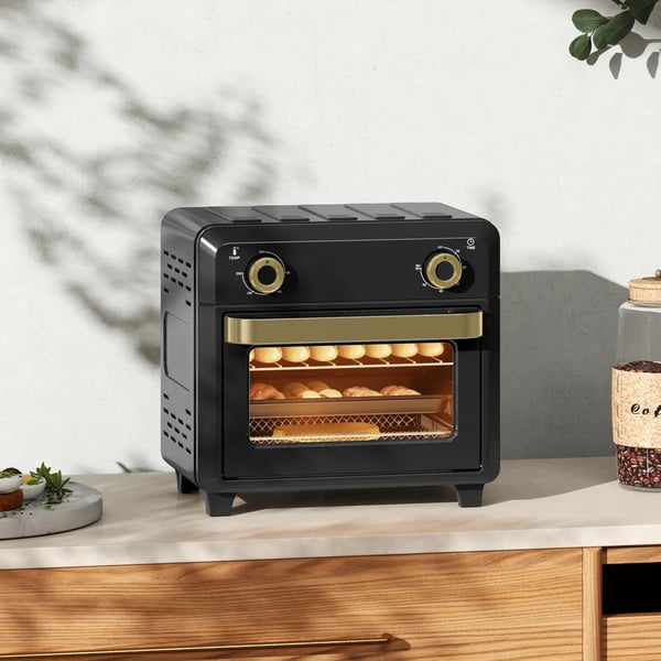 Miniugn med varmluft 10L, Airfryer, Timer, Invändig belysning, Svart/Guld, Rostfritt stål