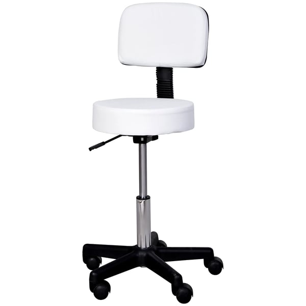 Arbetsstol Vit, Snurrpall med Ryggstöd, Justerbar Höjd, PU-läder, 5 hjul, för Kontor/Salong, Maximal Belastning 136 kg