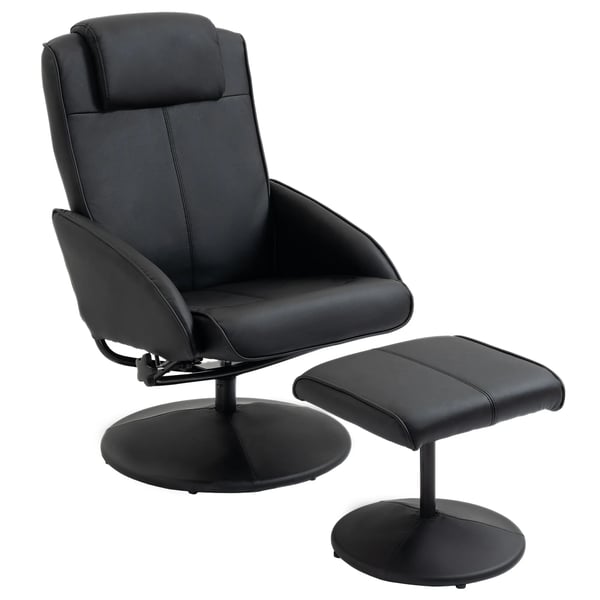 Relaxstol med Fodskammel, Sort Kunstlæder, Vippebar, Ergonomisk, 120kg belastning