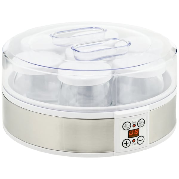 Jogurttikone, Ruostumaton teräs/Lasi, Valkoinen, 7 x 180ml Purkkia, 20W, Ajastin 1-48h, Lämpötila 25-50°C