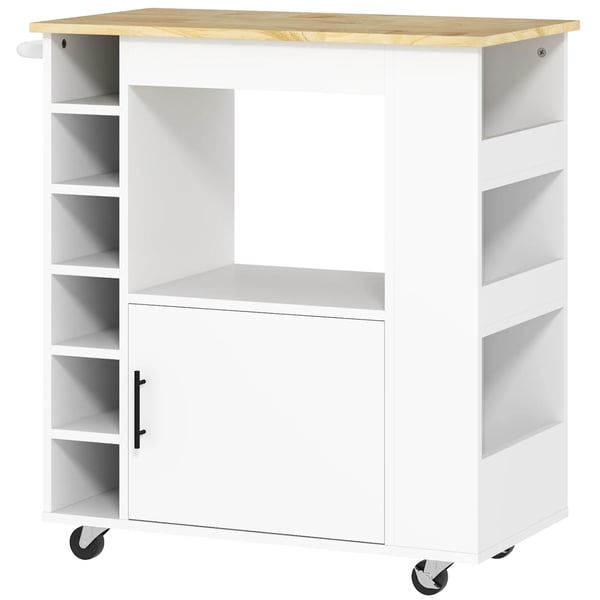 kkkenvogn med bordplade, hylder, vinstativer, kkkenskab, rullebord, eg, 83x40x83cm