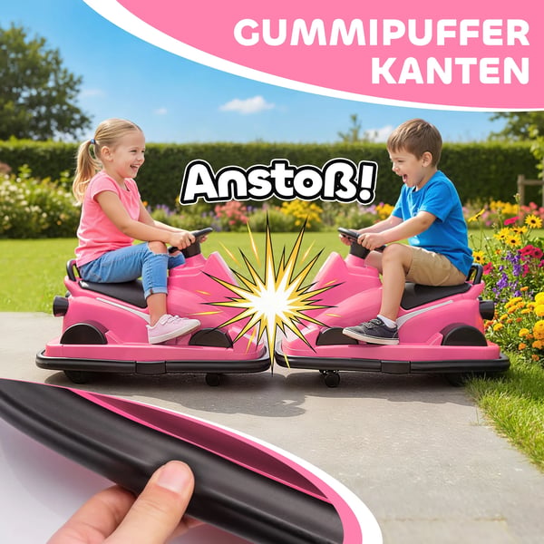 Elbil för barn, Rosa - 360 graders rotation, ratt, LED-lampor, musik, 3-8 år