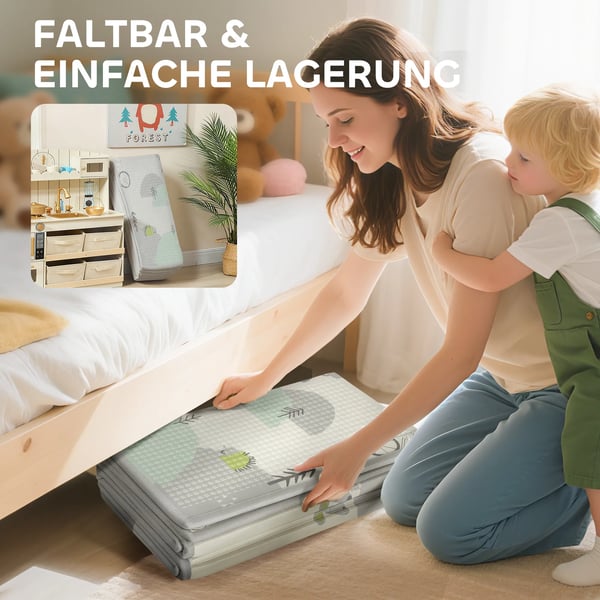 Baby Legetæppe med Dyremotiv - Blødt Skum, Vendbart, 1.5 cm Tykt, Skridsikkert, Flerfarvet