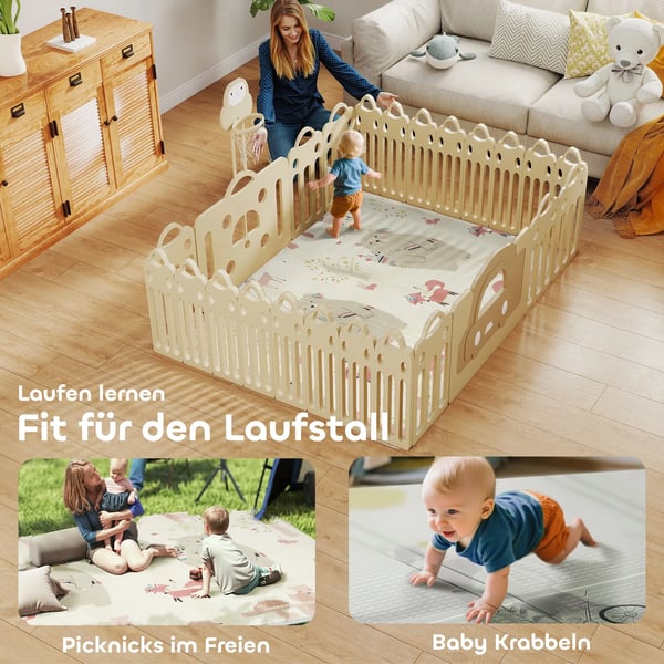 Baby Legetæppe med Dyremotiv - Blødt Skum, Vendbart, 1.5 cm Tykt, Skridsikkert, Flerfarvet