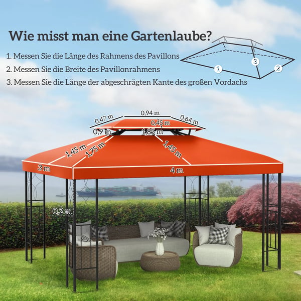 Reservedel Tag til Pavillon 3x4m Polyester Rustrød 180g/m²
