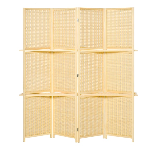 Flisamdelere, Bambus & Fyrretræ, 2 Hylder, Foldbar, Naturfarve, 180x180cm