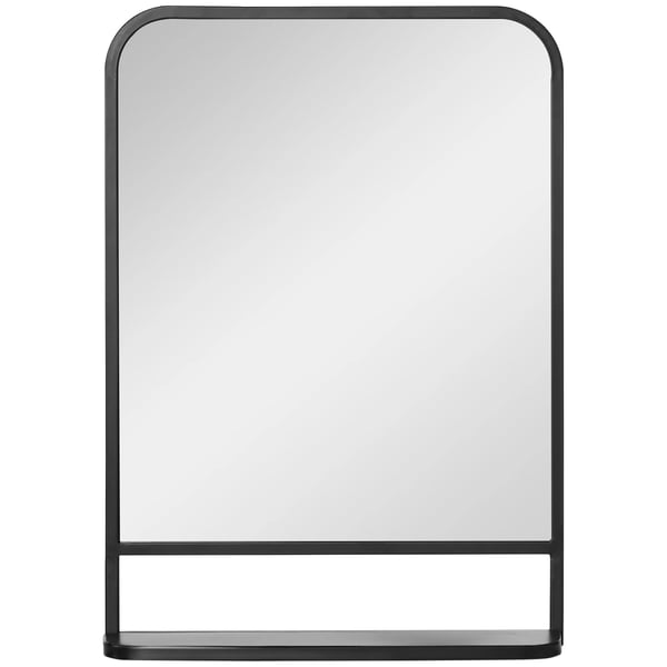 vægspejl med hylde 70x50cm, moderne, elegant, til stue, rektangulært, sort