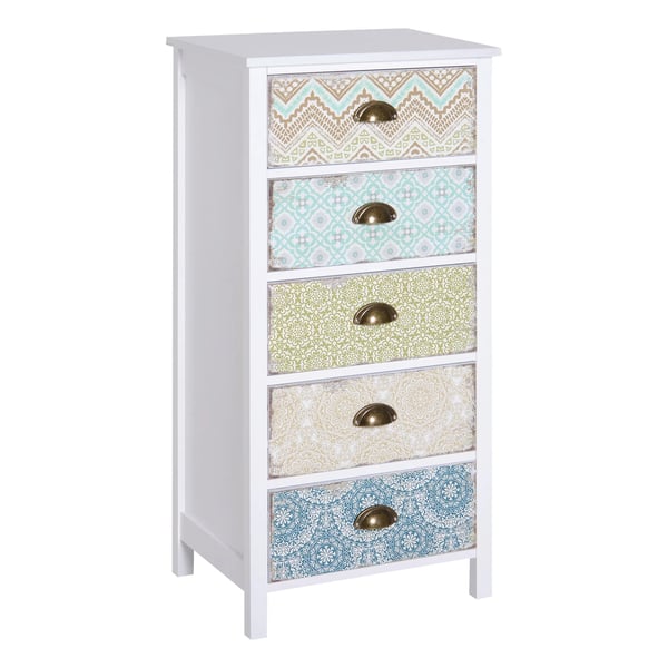 Lipasto 5 Laatikolla, Säilytyskaappi, Värikäs Shabby Chic, MDF ja Männynpuu, Valkoinen/Sininen/Ruskea