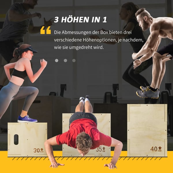 3-i-1 Plyo Box Trä Plyometrisk Hoppbox med 3 Hopphöjder Handtag 40,5 x 35,5 x 30,5cm Naturträ