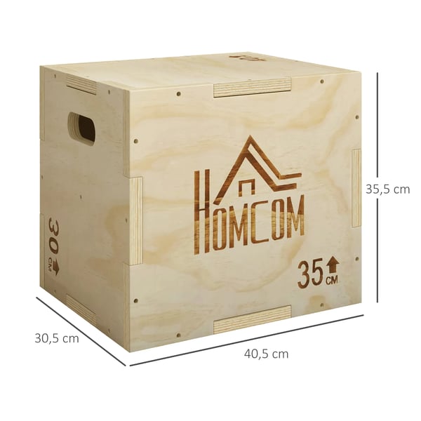 3-i-1 Plyo Box Trä Plyometrisk Hoppbox med 3 Hopphöjder Handtag 40,5 x 35,5 x 30,5cm Naturträ