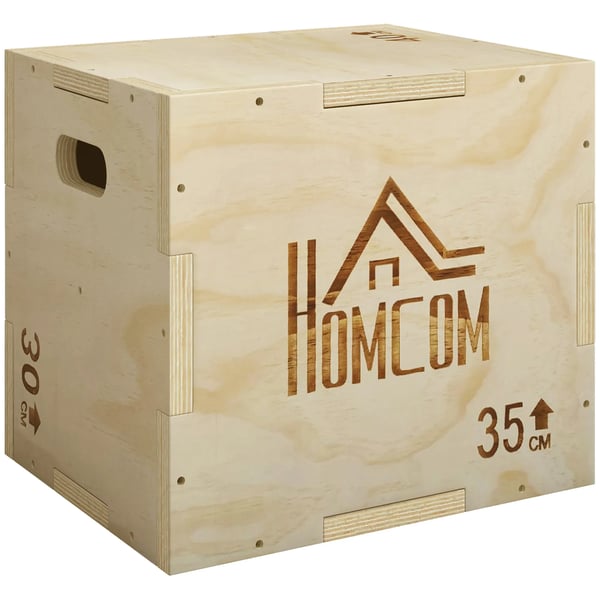 3-in-1 Plyobox Puinen Plyometrinen Hyppyboksi 3 Korkeudella Kahvoilla 40,5 x 35,5 x 30,5cm Luonnonpuu