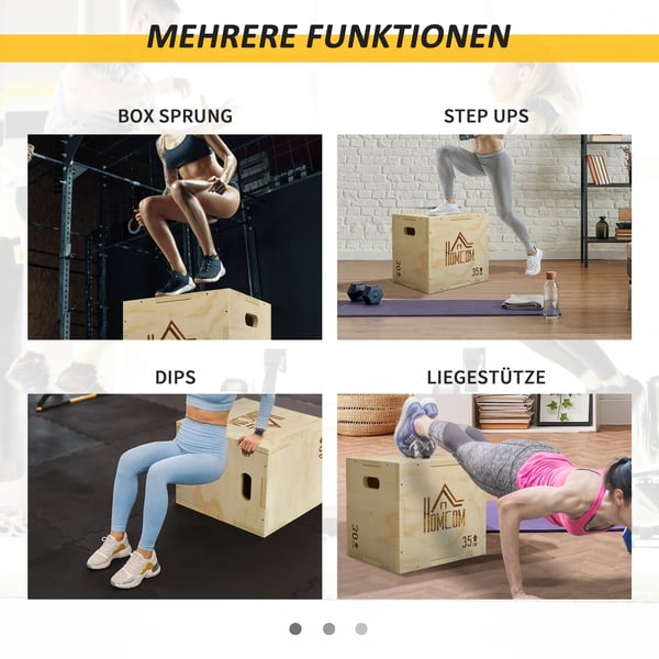 3-i-1 Plyo Box Trä Plyometrisk Hoppbox med 3 Hopphöjder Handtag 40,5 x 35,5 x 30,5cm Naturträ