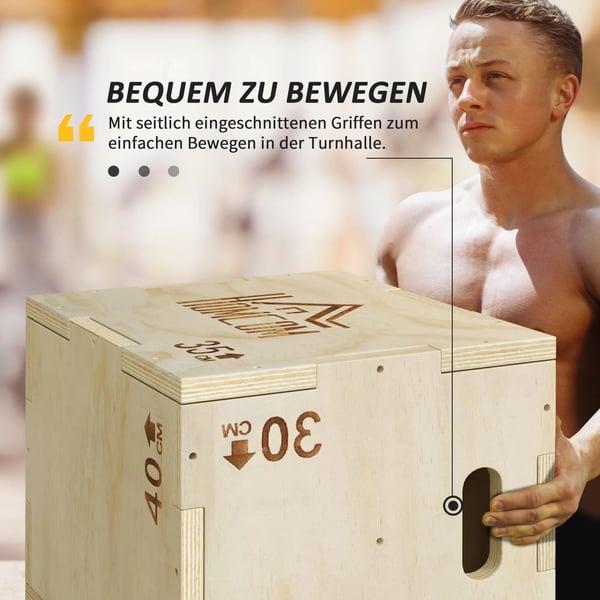 3-i-1 Plyo Box Trä Plyometrisk Hoppbox med 3 Hopphöjder Handtag 40,5 x 35,5 x 30,5cm Naturträ