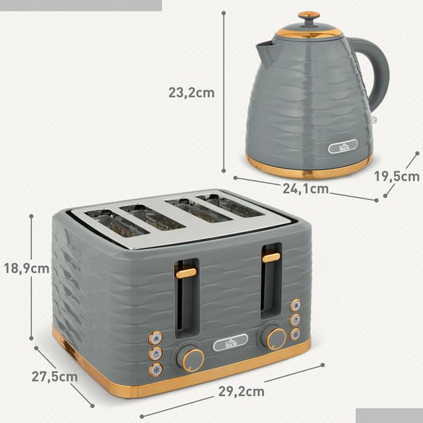 Morgenmads-sæt: Elkedel (1,7L) og Brødrister (4 skiver) i elegant grå - perfekt til ethvert køkken