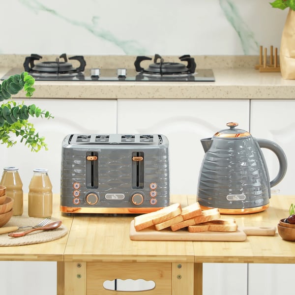 Morgenmads-sæt: Elkedel (1,7L) og Brødrister (4 skiver) i elegant grå - perfekt til ethvert køkken