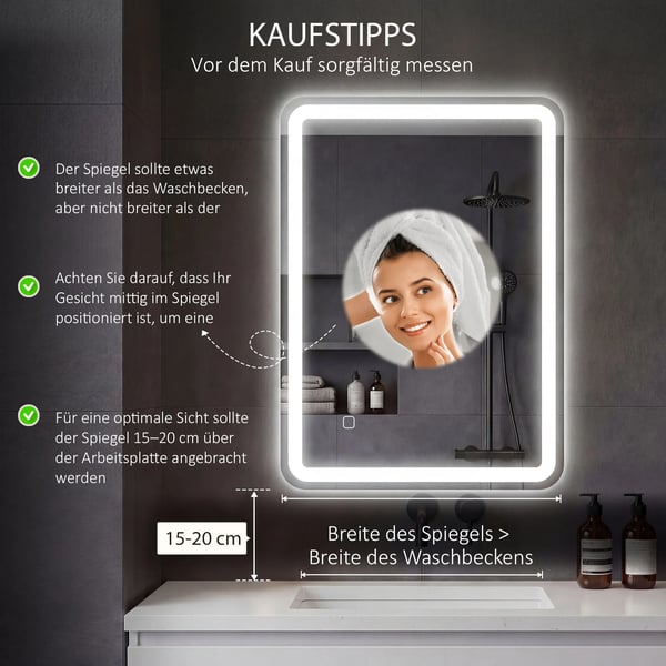 Badrumsspegel 70x90cm Silver med LED Pekkontroll och Imfri Funktion - Hrtglas