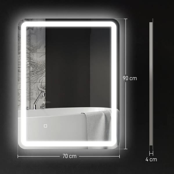 Badrumsspegel 70x90cm Silver med LED Pekkontroll och Imfri Funktion - Hrtglas