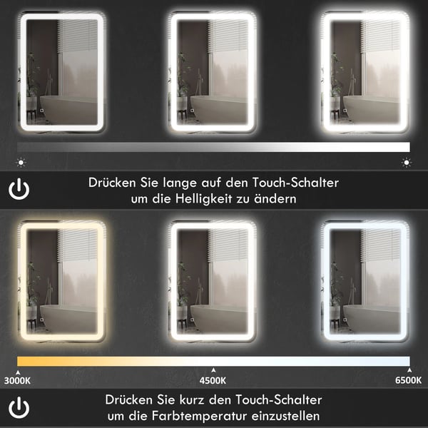 Badrumsspegel 70x90cm Silver med LED Pekkontroll och Imfri Funktion - Hrtglas