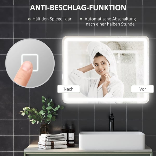 Badrumsspegel 70x90cm Silver med LED Pekkontroll och Imfri Funktion - Hrtglas