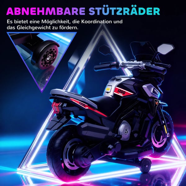 Barn Elmotorcykel Svart Plast/Metall - 18-36 månader, 2.4 km/h, Musik, Stödhjul