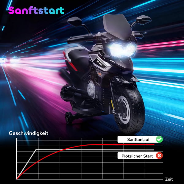 Barn Elmotorcykel Svart Plast/Metall - 18-36 månader, 2.4 km/h, Musik, Stödhjul