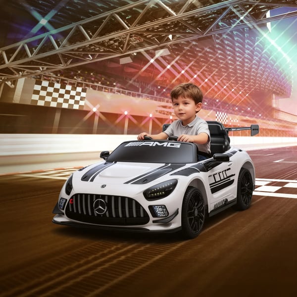 Mercedes elbil til børn, 12V, LED-lys, musik, fjernbetjening, hvid