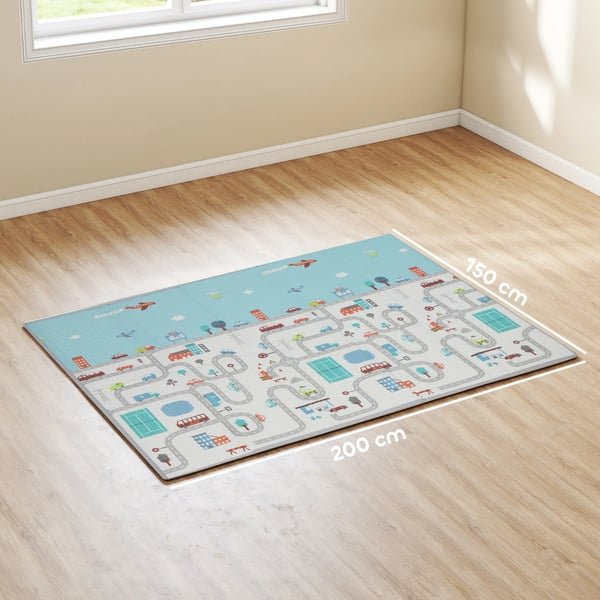 Baby Legetæppe - vendbart dyremønster, XPE skum, 1,5 cm tyk, skridsikkert, 2,86 m², flerfarvet