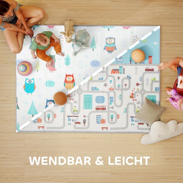 Baby Legetæppe - vendbart dyremønster, XPE skum, 1,5 cm tyk, skridsikkert, 2,86 m², flerfarvet