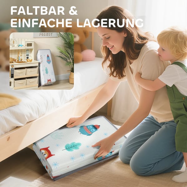 Baby Legetæppe - vendbart dyremønster, XPE skum, 1,5 cm tyk, skridsikkert, 2,86 m², flerfarvet