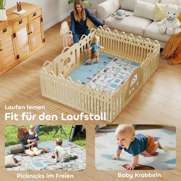 Baby Legetæppe - vendbart dyremønster, XPE skum, 1,5 cm tyk, skridsikkert, 2,86 m², flerfarvet
