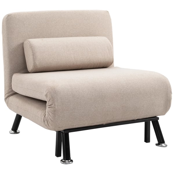2-i-1 Lænestol med Sovefunktion - Foldbar, Justerbar Ryglæn, Beige Linnedlook, op til 150 kg