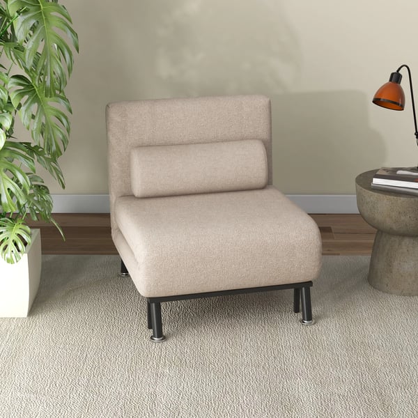 2-i-1 Lænestol med Sovefunktion - Foldbar, Justerbar Ryglæn, Beige Linnedlook, op til 150 kg