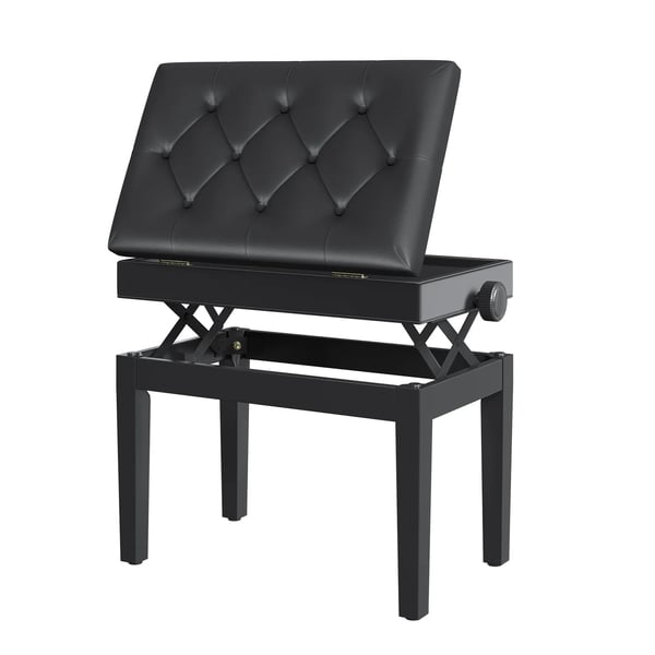 Pianobänk med förvaring – Svart gummiträ och PU-läder, Höjdjusterbar 54,5x33x48-58 cm Pianobänk med förvaring – Svart gummiträ och PU-läder, Höjdjusterbar 54,5x33x48-58 cm