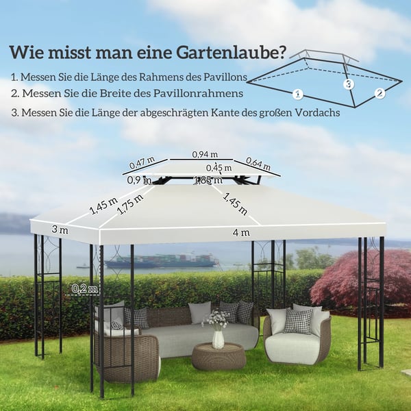 Udskiftningstag til Pavillon 4x3m, Polyester 180g/m², Cremhvid