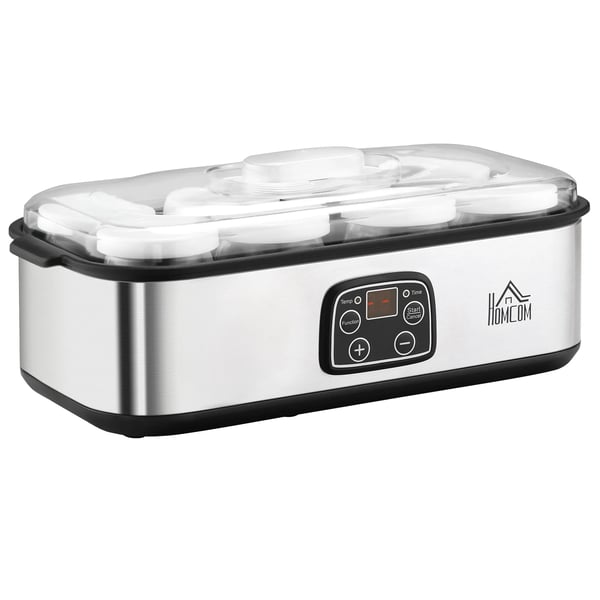Jogurtinvalmistuslaite 25W, LCD-näyttö, 8 lasia kannella, 180ml, säädettävä lämpötila, PC- ja PP-muovi
