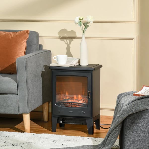 Vapaasti seisova sähkötakka, liekkiefektillä, 900/1800W, Musta, Teräs/ABS-muovi