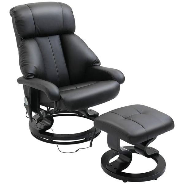 Massagestol med Fotpall - Svart Konstläder, Relaxfåtölj med Liggfunktion och Vibration Massagestol med Fotpall - Svart Konstläder, Relaxfåtölj med Liggfunktion och Vibration