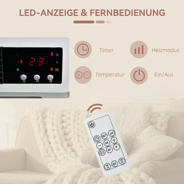 Seinäkiinnitteinen lämmitin 2000W kaukosäätimellä, 2 lämmitystilaa, LED-näyttö, 12h ajastin kylpyhuoneeseen