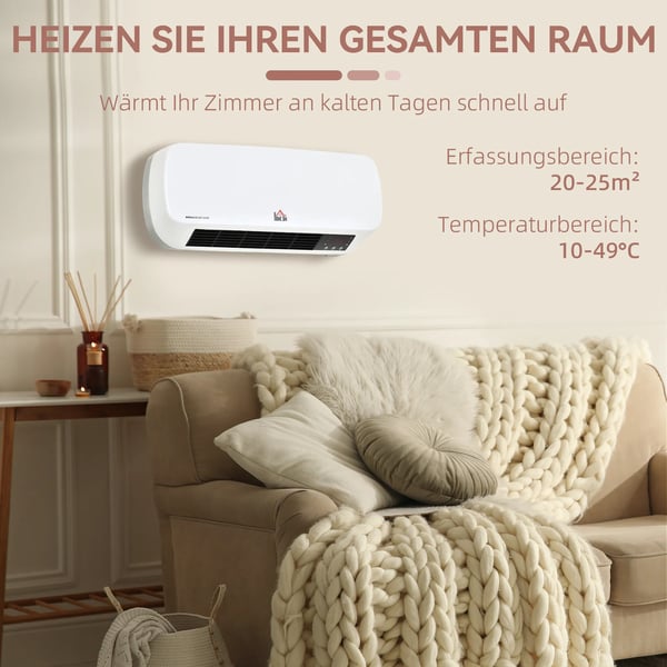 Seinäkiinnitteinen lämmitin 2000W kaukosäätimellä, 2 lämmitystilaa, LED-näyttö, 12h ajastin kylpyhuoneeseen