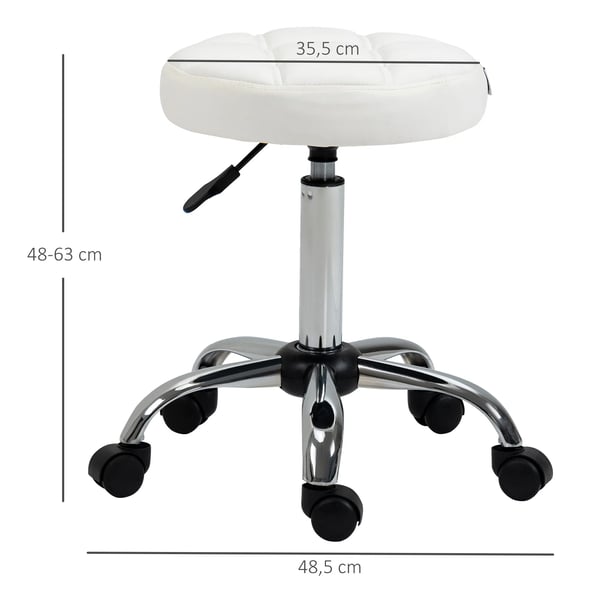 Rullpall Justerbar Arbetsstol Salong - Konstläder Vit, Stål Hjul Ø35,5 x 51-67 cm