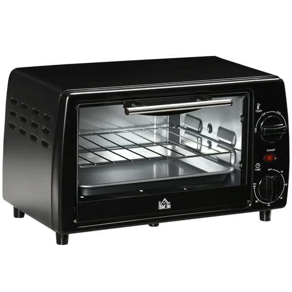 Minuuni 10L, 750W, 230°C, 60min Ajastin, Musta Metallinen Pieni Uuni Laatikolla ja Grillillä, 36.5x26x22cm