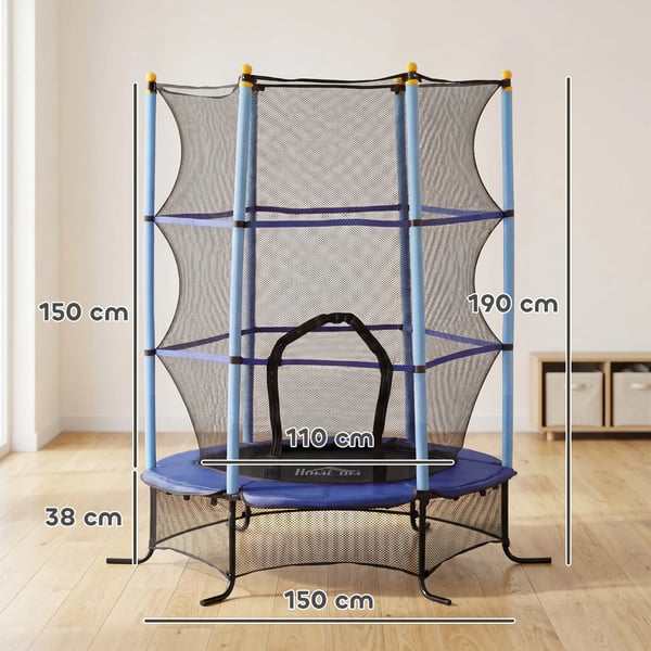 Børnetrampolin Ø163 cm med sikkerhedsnet, kantbeskyttelse, blå, til 3-10 år, maks. 50 kg
