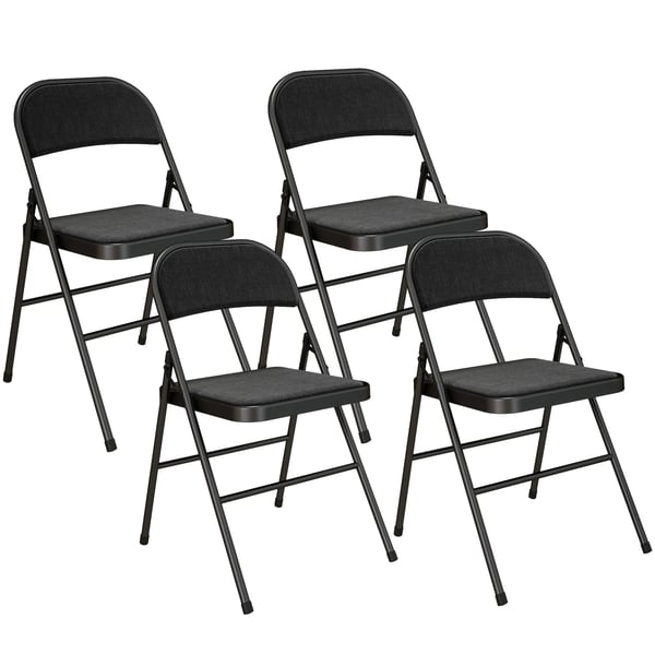 set om 4 hopfällbara stolar, bärbar kontorsstol med dyna, linne-look, stålben, fällstol för kontor, reception, väntrum, svart