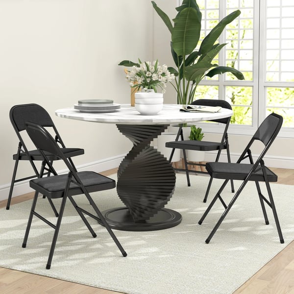 set om 4 hopfällbara stolar, bärbar kontorsstol med dyna, linne-look, stålben, fällstol för kontor, reception, väntrum, svart