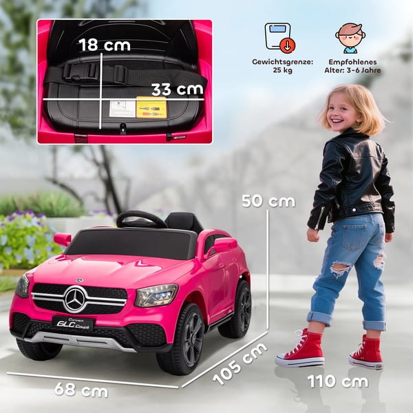 Børnebil Mercedes-Benz GLC Coupé - Rosa (12V, Fjernbetjening, LED, Musik)