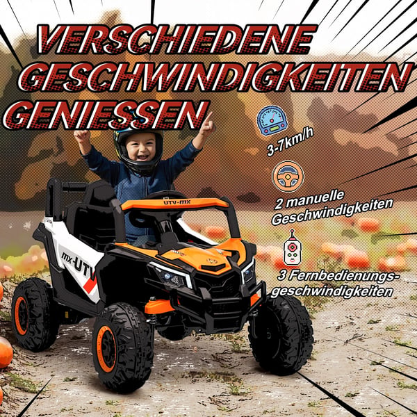 12V Elbil til børn - Orange (Fjernbetjent, Musik, LED, USB)