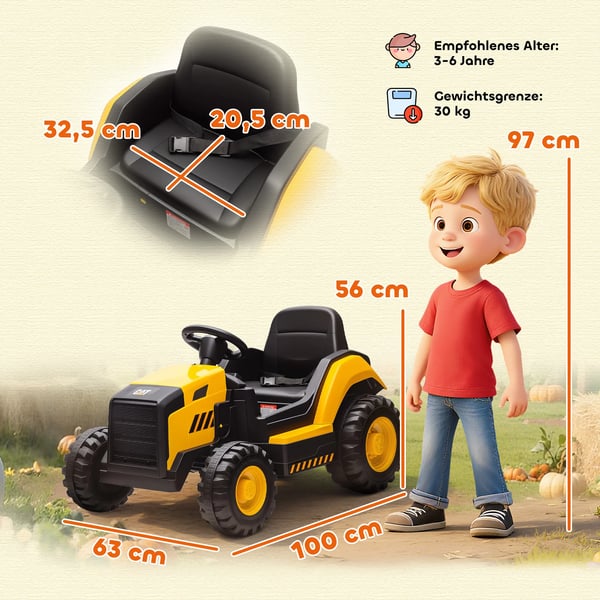 Barns grävmaskin Elbil - Licensierad CAT, Fjärrkontroll, Musik, Gul Plast 3-6 år