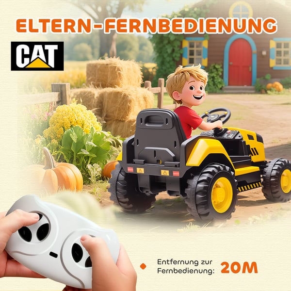 Barns grävmaskin Elbil - Licensierad CAT, Fjärrkontroll, Musik, Gul Plast 3-6 år